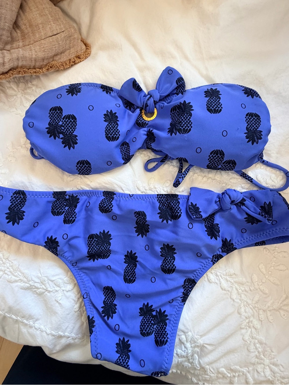 Salinas Blue Pineapple Bandeau Bikini Set Size 42/L NWT